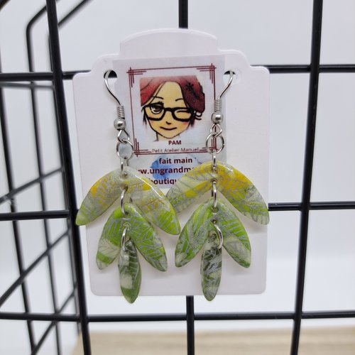 Boucles d'oreilles articulées - dégradé du jaune au vert foncé