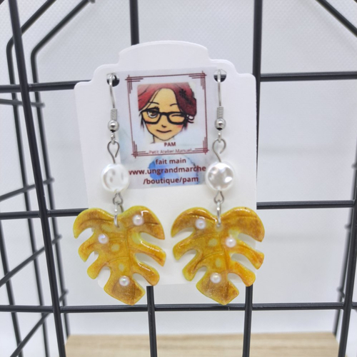 Boucles d'oreilles feuilles tropicales - jaune orangé / mangue
