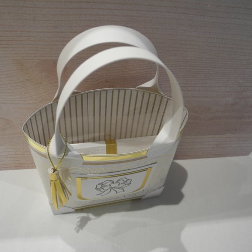 Sac papier ECLATS DORES texture blanc/dorure à chaud or poignées ruban or