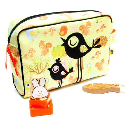 4 Trousse De Toilette Bebe Enfant Fait Main Cadeau De Naissance Grande Ouverture Zippee Tissu Hiboux Vert Motif Oiseaux 24x8x16 Cm Un Grand Marche