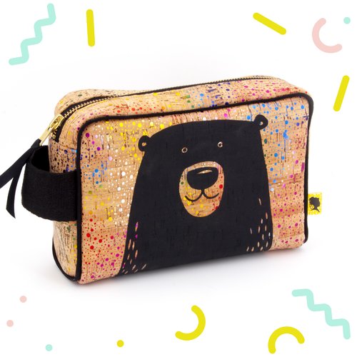 Trousse De Toilette Enfant Bebe En Liege Arc En Ciel Brillant Avec Pochette Interieure Ours Cadeau De Naissance Noel x7x14 Cm Un Grand Marche
