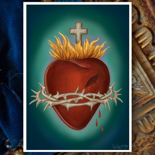 Cœur sacré bleuté ~ carte / print