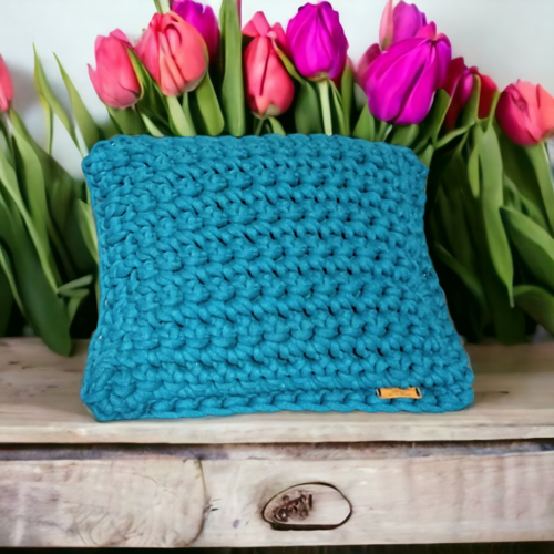 Coussin grosse maille mer