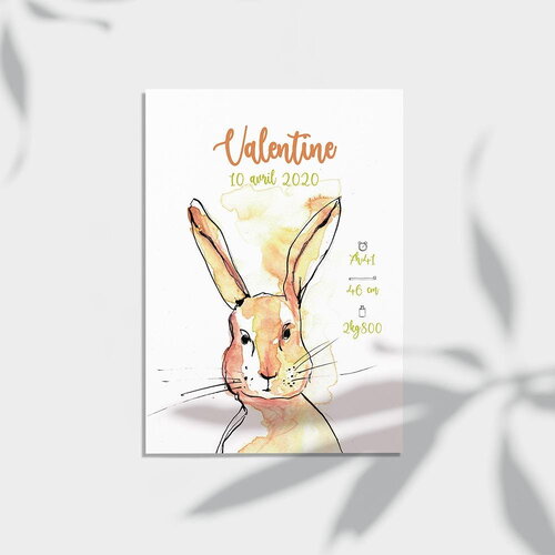 Affiche naissance personnalisée lapin | cadeau naissance écologique | illustration aquarelle