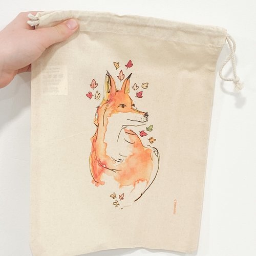 Pochon "doux renard" 30x25cm coton bio 155g/m² | illustration