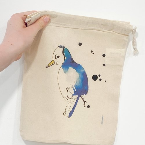 Pochon "oiseau bleu" 30x25cm coton bio 155g/m² | illustration
