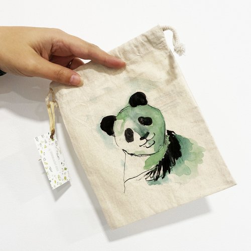 Pochon "panda" 20x15cm coton bio 155g/m² | illustration