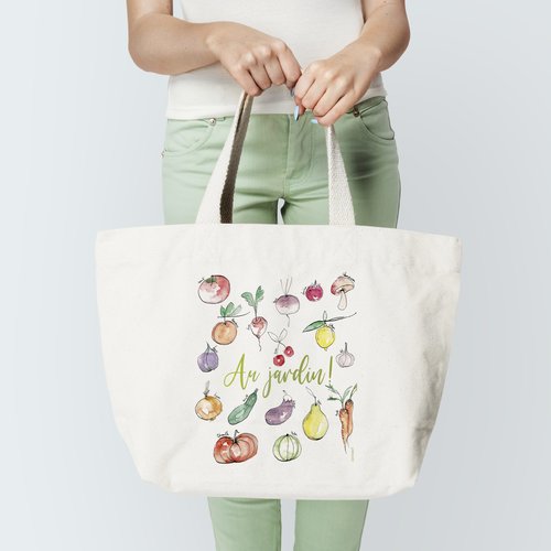 Cabas xl "au jardin !" - tote bag coton bio illustré