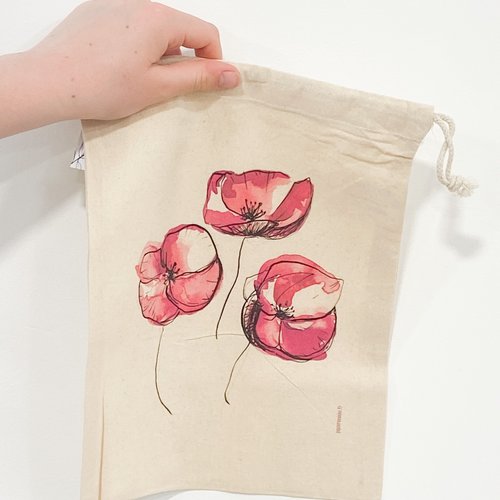 Pochon "coquelicots" 30x25cm coton bio 155g/m² | illustration