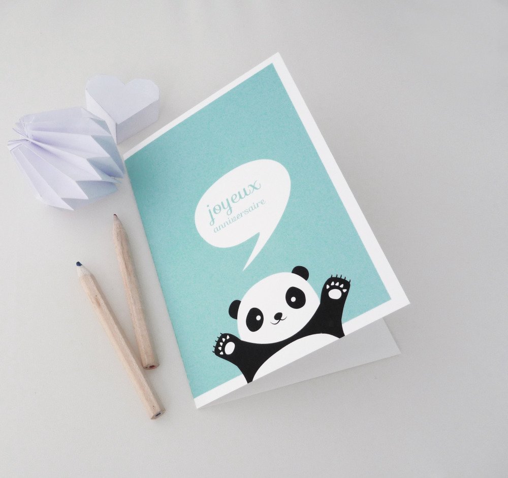 Carte Double Joyeux Anniversaire Illustre D Un Petit Panda Un Grand Marche