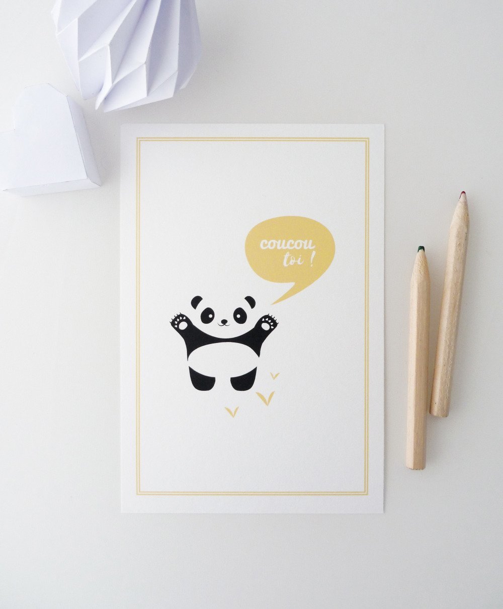 Carte Postale Coucou Toi Illustree D Un Petit Panda Un Grand Marche