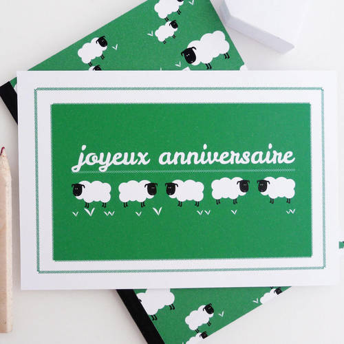 Carte Joyeux Anniversaire Illustree De Petits Moutons Blancs Un Grand Marche