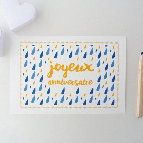 Prix Mini Carte Joyeux Anniversaire Illustree De Petites Gouttes D Eau Un Grand Marche