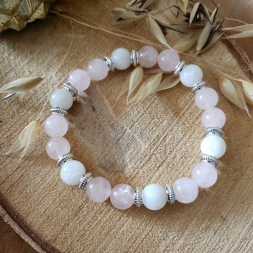 Bracelet perles quartz rose et pierre de lune