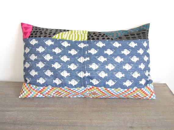 Housse de coussin 30 x 50 cm, taie d'oreiller, patchwork, motifs poissons, marin, mer, losanges, ronds, graphique, moderne, tendance Housse de coussin 30 x 50 cm, taie d'oreiller, patchwork, motifs poissons, marin, mer, losanges, ronds, graphique, moderne, tendance