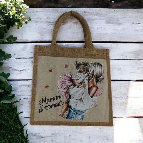 1 sac en toile jute " maman d'amour" "