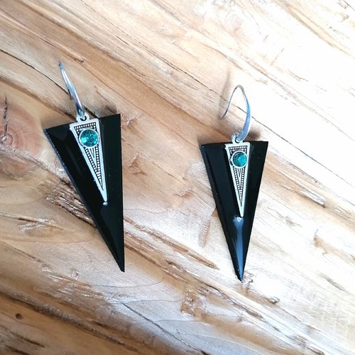 Boucles d'oreilles pendantes,esprit ethnique noir argenté,triangulaires