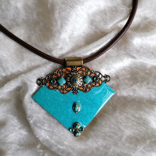 Création bijoux, collier turquoise bronze multicolore,