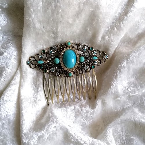 Accessoire cheveux, peigne décoratif bohème turquoise bronze
