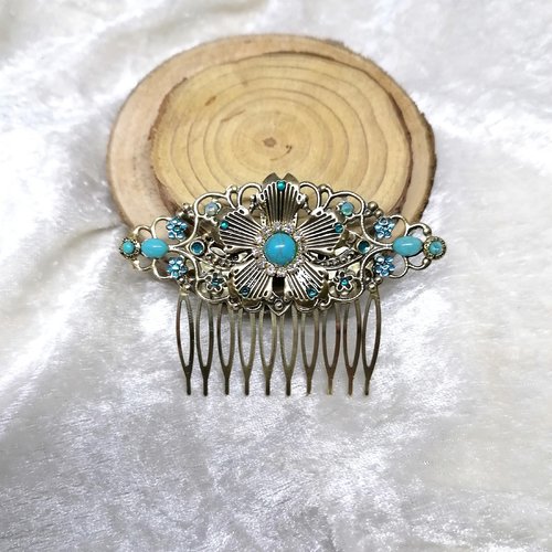 Accessoire de coiffure bohème turquoise avec strass cristal