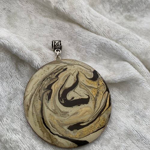 Pendentif rond en bois résiné or beige