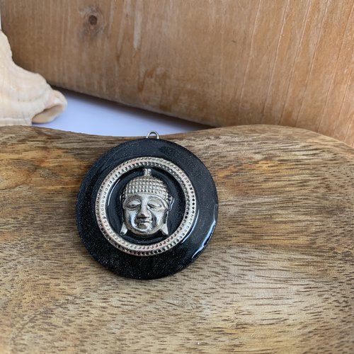 Pendentif bijoux bouddha argenté noir