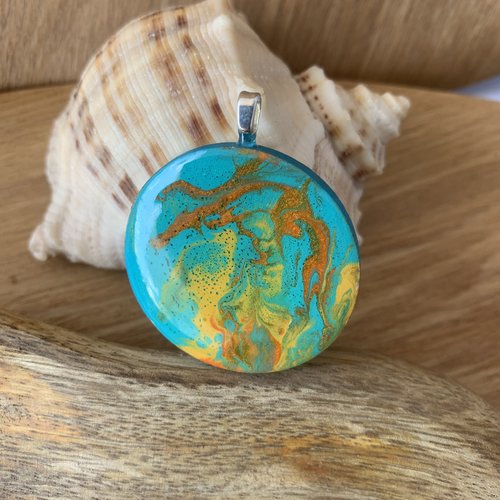 Pendentif turquoise orange 38 mm