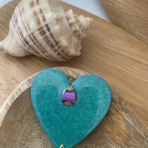 Pendentif cœur vert turquoise nacré fait main
