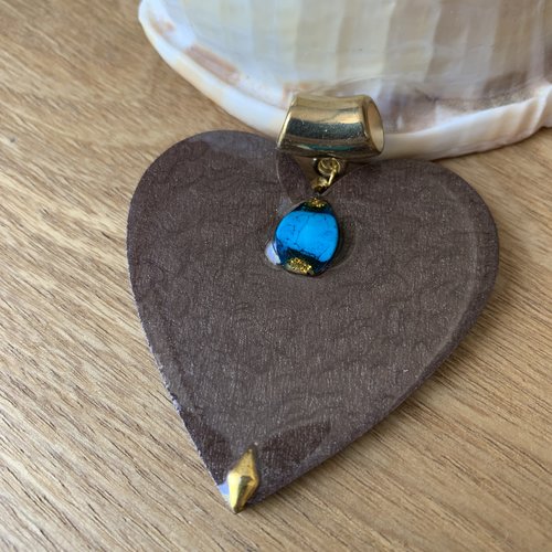 Pendentif cœur marron doré