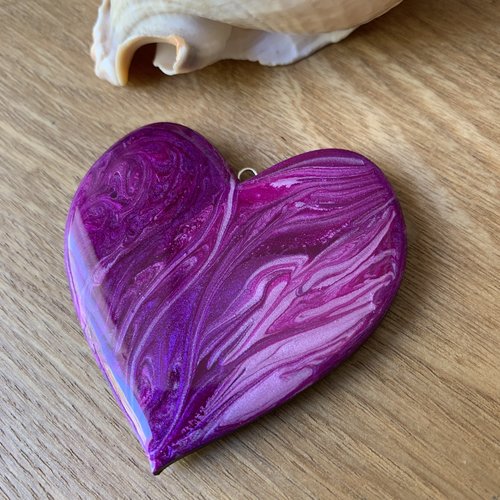 Gros pendentif cœur camaïeu rose intense 60 mm