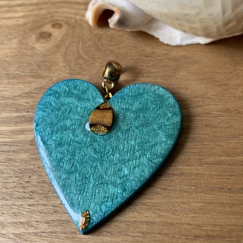 Pendentif cœur vert turquoise nacré