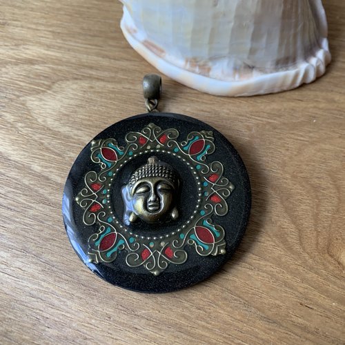 Gros pendentif bouddha noir bronze