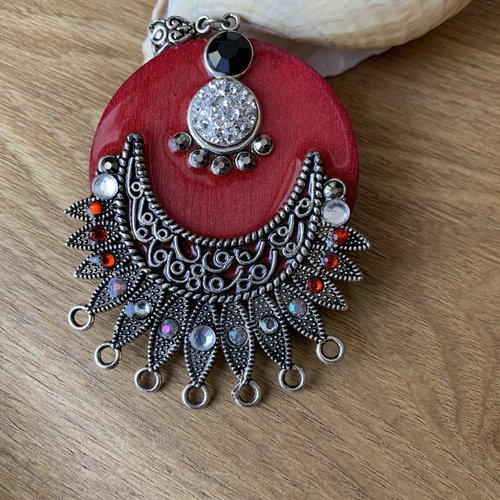 Pendentif connecteur rouge argenté
