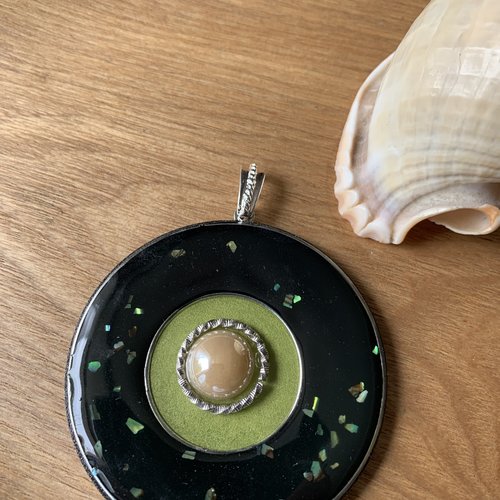 Gros pendentif 63 mm bois céramique