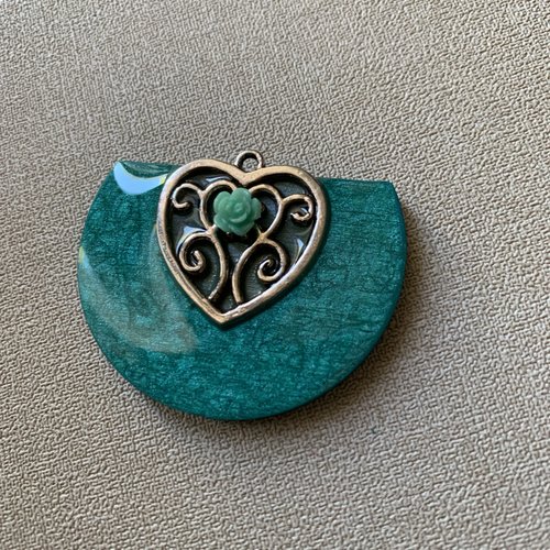 Pendentif turquoise cœur argenté