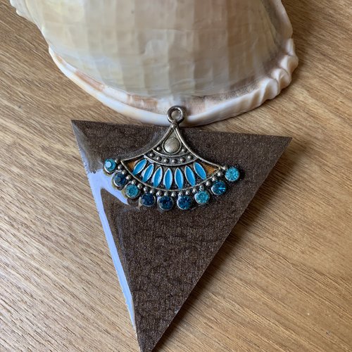 Grand pendentif marron turquoise nous et strass