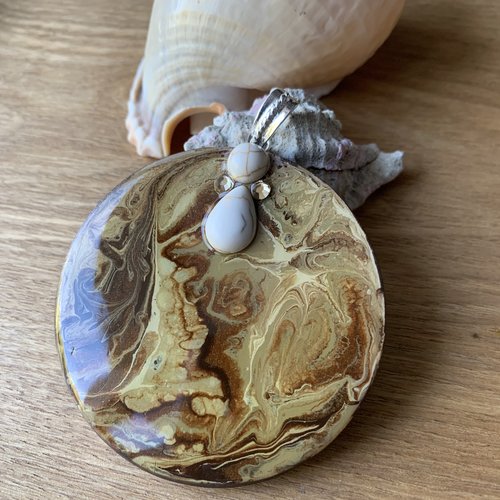 Gros pendentif unique pour création bijoux camaïeu caramel 63 mm