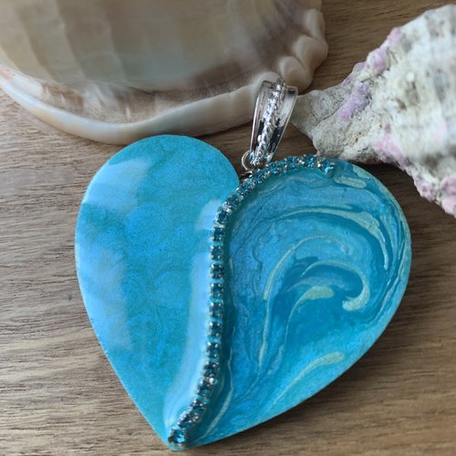 Pendentif cœur camaïeu turquoise