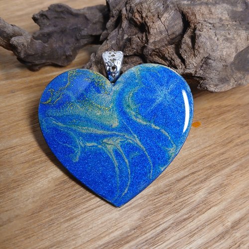 Gros pendentif cœur camaïeu bleu nacré