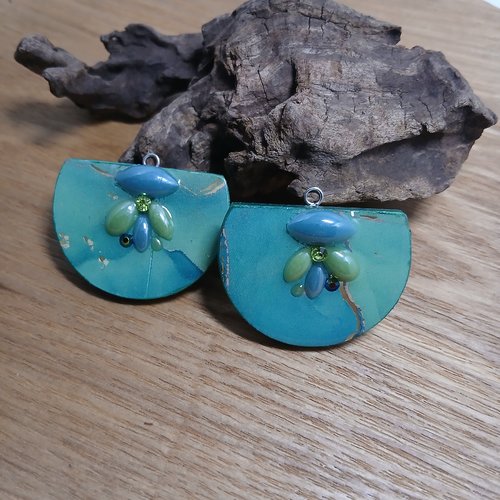 Duo de pendentifs camaïeu vert