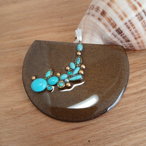 Grand pendentif marron turquoise