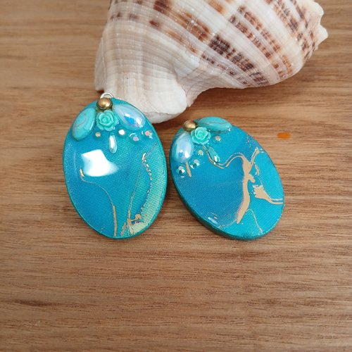 Duo de pendentifs camaïeu turquoise