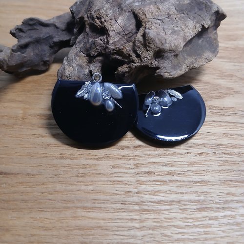 Duo de pendentifs noir argenté