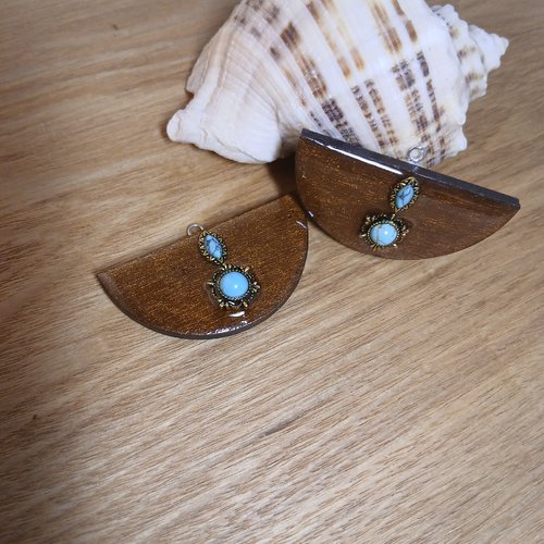 Duo de pendentifs marron turquoise fait main