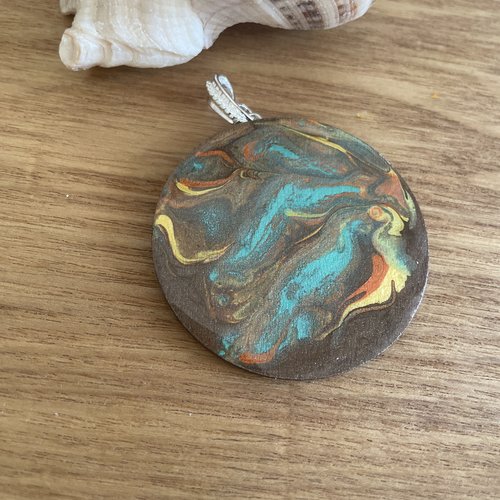 Cabochon en bois résiner marron glacé multicolore