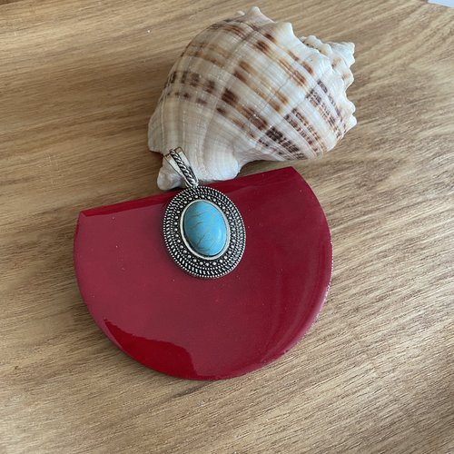 Gros pendentif esprit bohème carmin turquoise