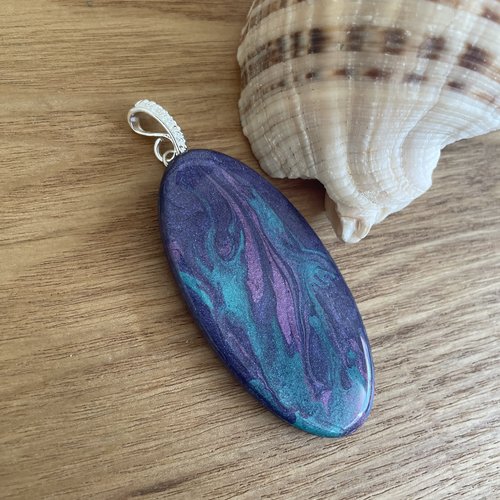 Pendentif création fait main violet turquoise