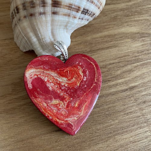 Pendentif cœur camaïeu rouge 50 mm