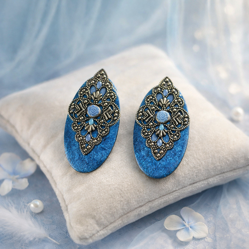 Création unique duo de pendentifs azur bleu