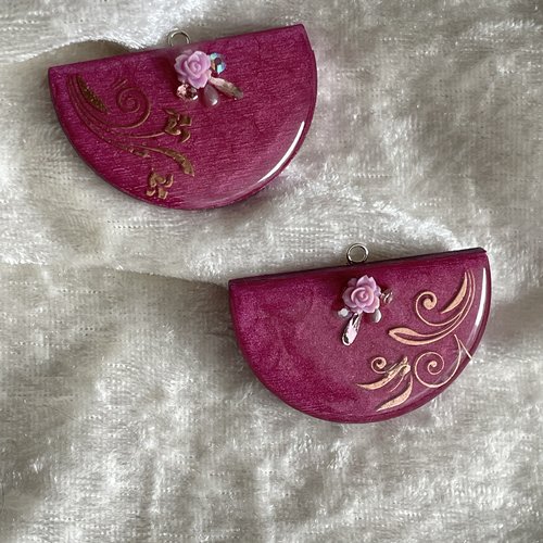 Pendentif demi disque rose indien